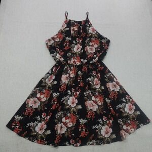 Moa Collection Dress Womens Medium Black Floral Sleeveless Lined Sundress USA